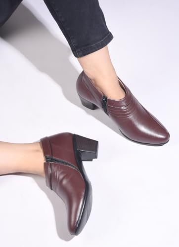 Image of SilverArrow Ankle Length Block Heel Boots Trendy Comfortable Zipper Boots for Womens & Girls Black