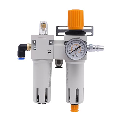 1/2" NPT Tire Changer Air Pressor Oil Water Regulator Separator with Pressure Gauge, Anti-Corrosion Plastic Housing, Visible Bowl, Complete Accessories, and Maximum Pressure of 145Psi 1/2" NPT Tire Changer Air Pressor Oil Water Regulator Separator with Pressure Gauge, Anti-Corrosion Plastic Housing, Visible Bowl, Complete Accessories, and Maximum Pressure of 145Psi