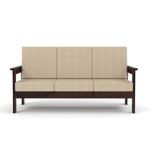 Image of Sheesham Wooden 3 Seater Sofa for Living Room | Solid Wood Sofa | Rosewood Sofa Set for Home & Office | Lounge (Walnut, 3 Seater)