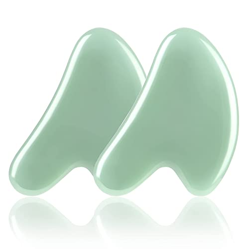 URAQT Jade Gua Sha - Tabla de masaje, 2 unidades, masajeador facial, herramienta antienvejecimiento para cara, ojos, cuello