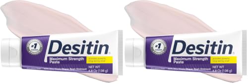 Image of Desitin Maximum Strength Baby Diaper Rash Cream, 40% Zinc Oxide for Treatment, Relief & Prevention, Hypoallergenic, Phthalate- & Paraben-Free Paste, Protects Skin for 12 Hours, 4.8 oz (Pack of 2)