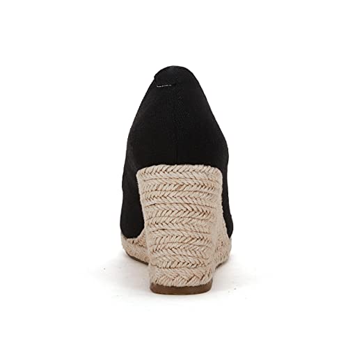 Ruanyu Women's Platform Espadrilles Wedge Sandals Slip On Solid Color Closed Pointed Toe Comfortable Wedge Pumps Shoes3