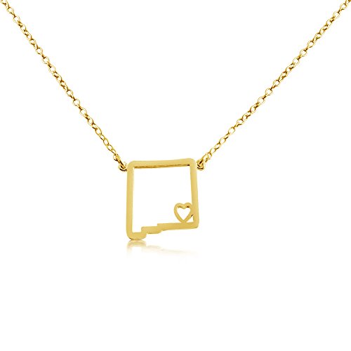 Gold Plated Sterling Silver Necklace American USA State Pendant Necklace NM New Mexico Home is Where The Heart is