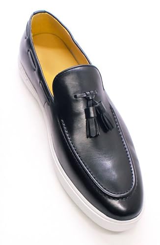 Santimon Mens Casual Shoes Tassel Loafers Slip On Dress Shoes Genunie Leather Flat Mocasines Fashion Business Modern Penny Loafers Comfortable Tuxedo Shoes for Men3