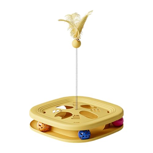 Juguetes Puzzle para gatos con caña de plumas antideslizante y pista de bola 2