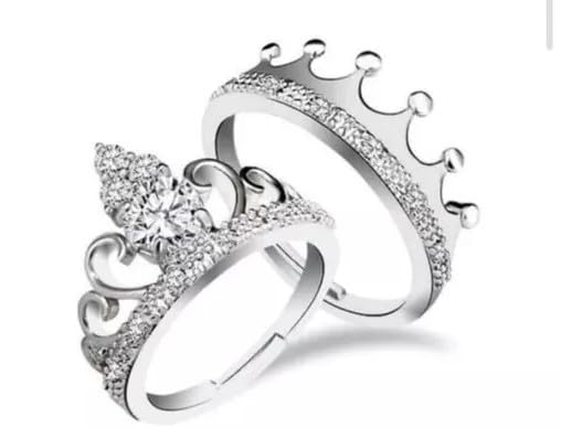 STYLE KRAFT King Queen Crown Style Silver Couple Ring AD Daimond Crown Prince Princess Crown Ring For Girlfriend Boyfriend Precious Rings