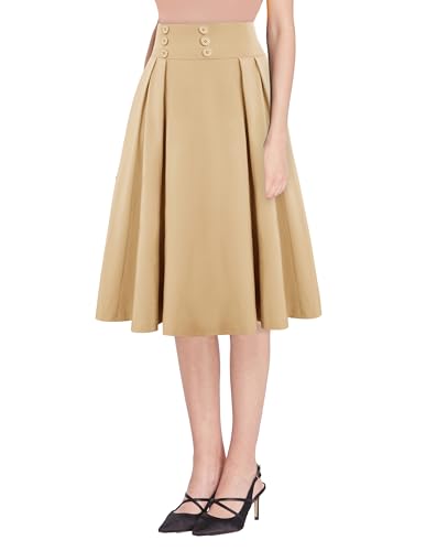 Image of Belle Poque Women's Midi Pleated A-Line Skirts Pockets