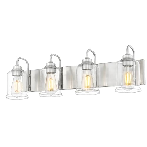 Image of zeyu 28.5 Inch Bathroom Wall Light Over Mirror, 4-Light Vanity Lighting Fixture, Brushed Nickel Finish with Clear Glass Shade, ZSL72B-4W BN