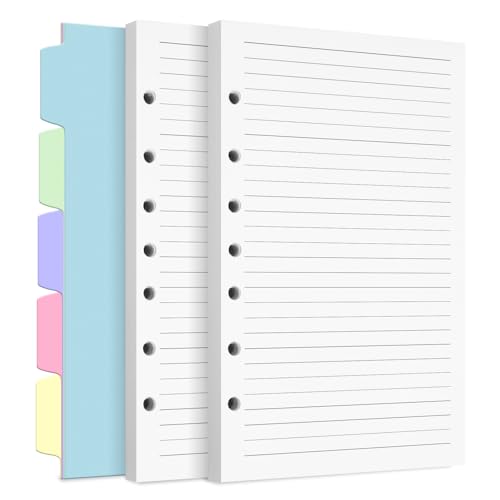 A5 Refill Paper 7-Hole Planner Inserts for A5 Binder Budget Planner Journals Notebook Loose Leaf Lined Paper with Binder Dividers 240 Pages 5.6 x 8.3 White