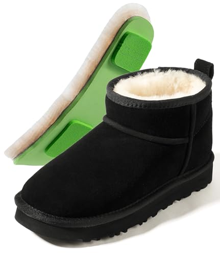 Mel&Syd MelSyd Sheepskin Mini Boots Womens: -22℉ Thermal Insulated Ankle Booties for Daily Walking & Outdoor Leisure - Water-Resistant Suede Comfort Shoes for Busy Moms & Dog Walkers - Black Size 8.5