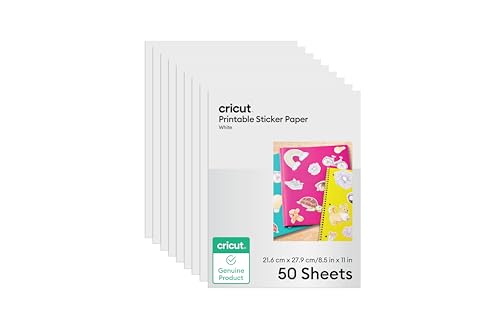 Cricut Sticker Paper (50 White Sheets 8.5x11) Printable Stickers For Inkjet Printers - Works with Joy Xtra Explore & Maker Machines