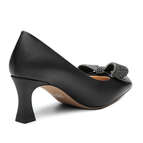 Image of Heels for Women Closed Patent Pointed Toe Bow Pumps Slip on Kitten Low Heels Wedding Party Dress Office Shoes 2.5Inch