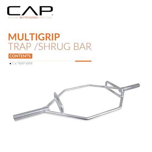 CAP Barbell Olympic Hex Trap Bar with Combo Grips, Shrug Deadlift Bar - Chrome - Thumbnail 2