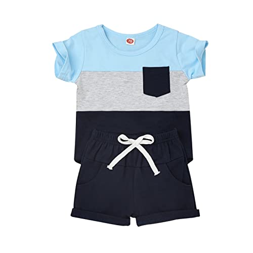 Image of KAFIREN Baby Boy Clothes Toddler Boy Summer Outfits Short Sleeve Patchwork Top T-shirt & Pocket Pant Set 2 Piece 12 Months-4T