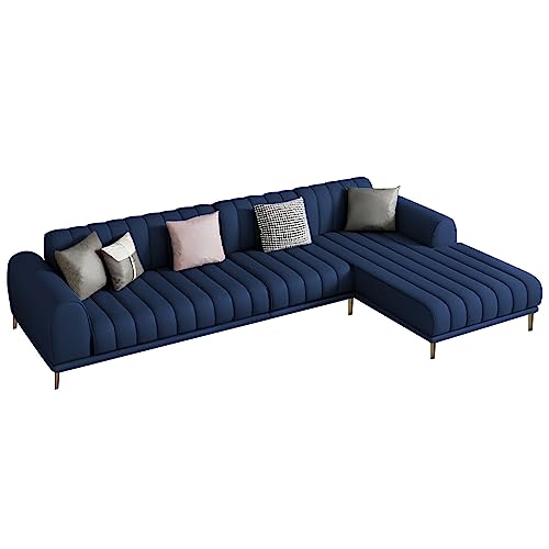 Image of Casaliving Herrick RHS 6 Seater L Shape Sofa Set with 2 Puffy for Living Room (Blue) Premium Velvet Fabric Sofa
