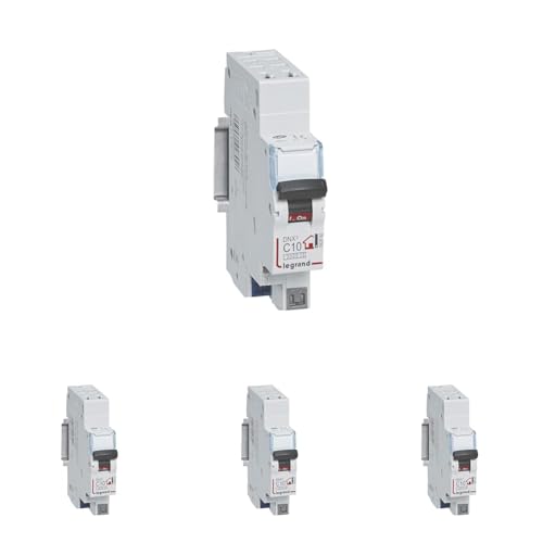 LEGRAND - Disjoncteur Phase + Neutre 230V DNX³ - Pouvoir de Coupure 3000A - 10A Courbe C - Bornes automatiques - 1 Module - Fabriqué En France (Lot de 4)