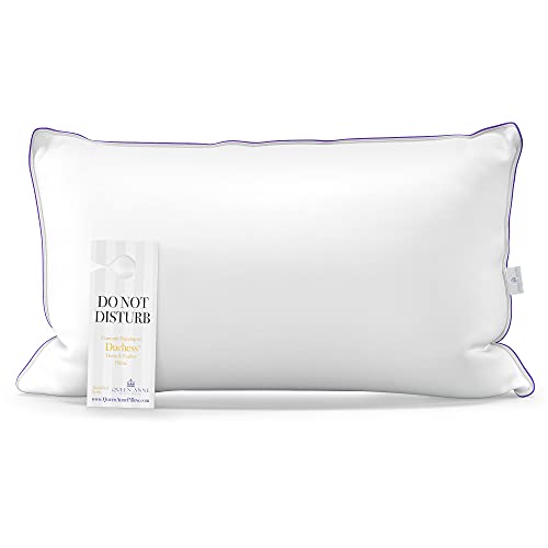 Queen Anne 25% Down + 75% Feather Luxury Pillow - Goose and Duck Down Feather Blend Pillow for Sleeping - Back, Side, Stomach Sleepers (King Soft)