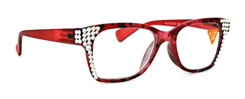 The Bohemian, Women Bling Reading Glasses with Clear Genuine European Crystals. Tortoise shell Red. NY Fifth Avenue.