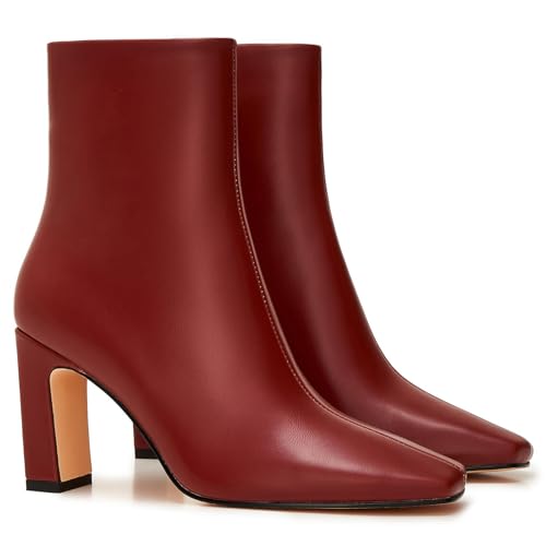 Women's Ankle Booties – 3.5 Inch Chunky Block Heel, Fashion Square Toe, Side Zipper, Cushioned Insole, Short Dress Boots3