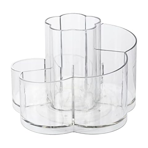 Clear Makeup Brush Holder Organizer,360-Degree Rotating Multi-Functional Pen Holder,Acrylic Multi-Purpose Desktop Stationary Organizer, Home Office Art Supply Storage Organizer Cover