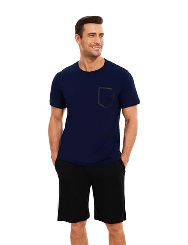 GYS Bamboo Viscose Men's Pajama Sets Short Sleeve Sleepwear Summer Pj Shorts Set3