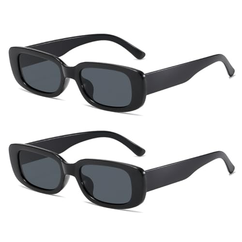 SAIIURV 2 Pares Gafas de Sol Retro Mujer Hombre, Retangle Spesse con Occhiali da Sole, Moda Gafas de Sol Clásicas con Protección UV400 para Conducir Playa Golf Ciclismo Senderismo (Negro)