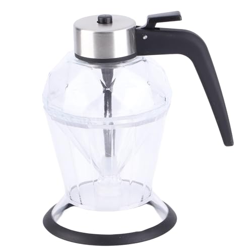 Oil Dispenser, Glass Honey Jar with Stand, No Drip Syrup Maple Syrup Container for Kitchen, 200ml Capacity for Honey Bottle, Easy Pouring by Press, Polygonal Base