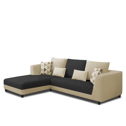 Image of Galib LHS 4 Seater L Shape Sofa Set for Living Room (Cream Black Fabric) Premium Fabric Sofa