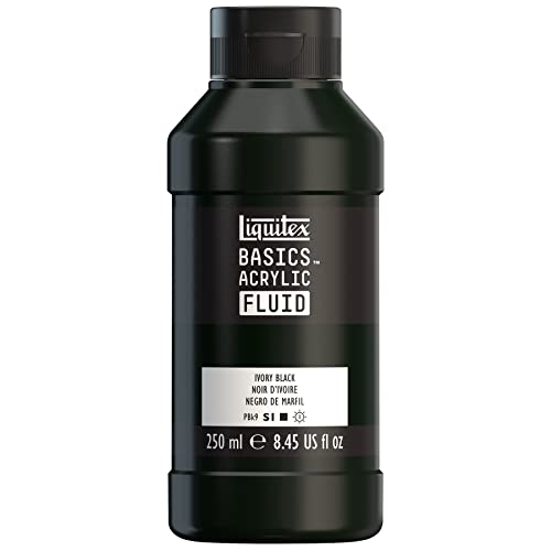 Image of Liquitex BASICS Acrylic Fluid Paint, 250ml (8.5-oz) Bottle, Ivory Black, 1 count (pack of 1)
