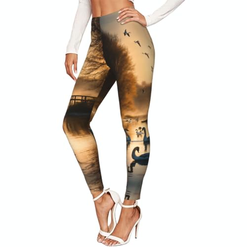Leggings de compresión para mujer con estampado de patos salvajes voladores y textura suave