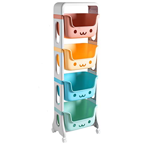 AM ANNA 4 Tier Toy Organizers and Storage Bins on Wheels Kids Storage Organizer for Toys Toddler Bedroom Furniture for Toys Toiletries Storage Organizer Toy Bins for Kids (4 Tier)