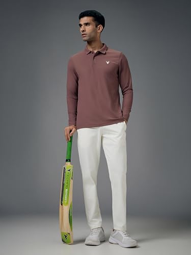 Image of TECHNOSPORT Mens Slim Fit Polyester Active Wear Collar Polo T-Shirt with Long Sleeves for Workout, Sports