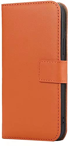 Housse cuir véritable iPhone 13 orange clapet élégant et durable