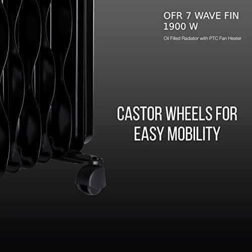 Havells OFR 7 Wave Fins (Oil Filled Radiator) with Fan| Room Heater| 1900 W| 3 Thermostatic Heat Power Settings & PTC Fan Control| Long-Lasting Heat| Comfortable Breathing|Uniform 360° Heating (Black)