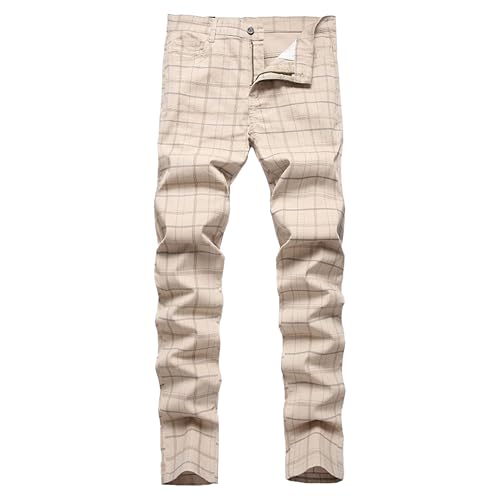 Men's Casual Stylish Dress Pants Plaid Stretchy Suit Pants Straight Fit Business Work Pants​