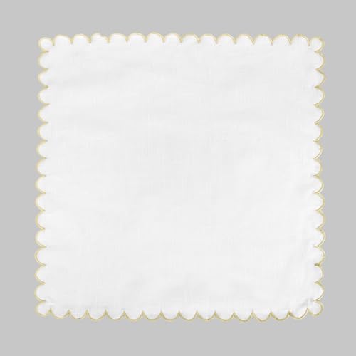 Image of FINGERCRAFT Scallop Edge Cloth Napkins | Set of 6 | 20x20 Inches | 100% Cotton | Table Napkins for Any Occasion | Washable, Perfect for Parties and Everyday Use (White Slub, Set of 6)