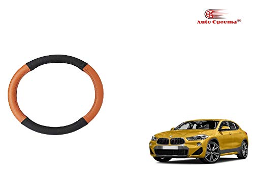 Image of Auto Oprema Car Dual Tone Steering Wheel Cover - Leather, Breathable, Anti Slip (Black-Tan) Customise Fitting for X2