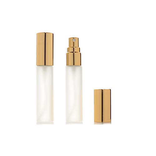 Enslz Lot de 6 flacons vaporisateurs en verre givré - 10 ml - Rechargeables - Pour parfum - 2 pipettes de 3 ml (doré) - Image 4