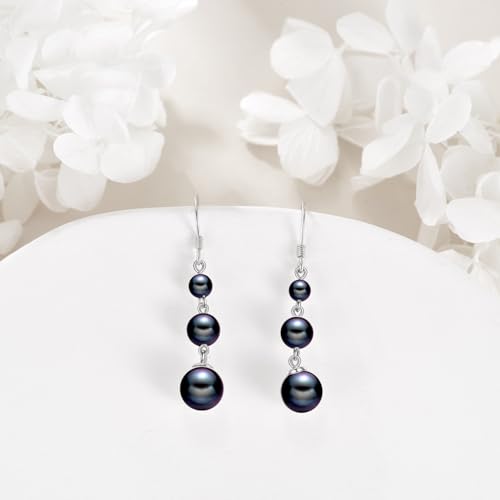 925 Sterling Silver Pearl Dangle Earrings Three Pearls Drop Jewelry Birthday Gifts for Women4