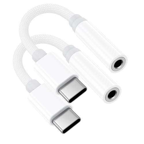 Adapter USB C auf Klinke 【Apple MFi Zertifiziert】 2 Stück USB C Aux Adapter USB C to 3.5mm Jack Kopfhörer Adapter Nylon Kompatibel mit iPhone 15/15 Plus/15 Pro/15 Pro Max, Galaxy S23 S22 S21 Ultra