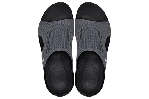 Image of CALTO Men's Invisible Height Increasing Elevator Shoes - Black /Knitted Dark Grey Ultra Light-Weight Slip-on Comfort Sandals - 2 Inches Taller - X1658 - Size 9 D(M) US
