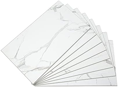 Palisade 25.6 in. x 14.8 in. Interlocking Vinyl Waterproof Wall/Backsplash Tiles for Kitchen or Bathroom in Carrara Marble (8 Pack)