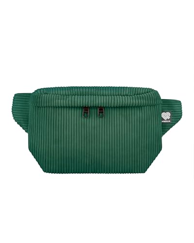 PP-Berlin Eckige Cord Bauchtasche Damen & Herren Grün 3 Fächer Handmade & vegan - Hippe Gürteltasche Made in Germany für Freizeit & Alltag Tragbar als Crossbody Bag