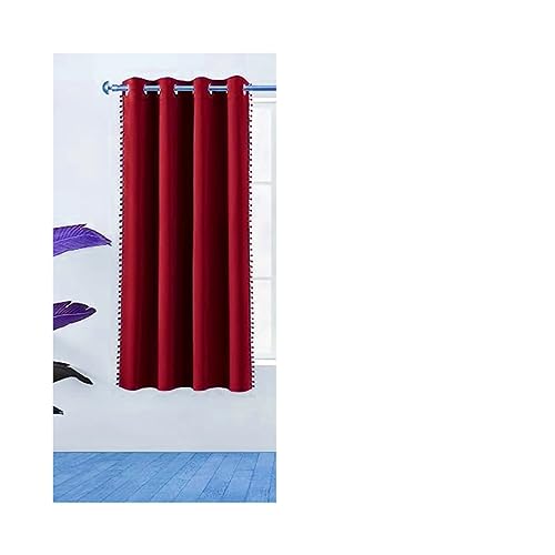 Image of Amazon Brand - Umi Velvet Eyelet Door Curtains with pom pom Lace for Living Room Bedroom Kitchen 1 pc Pack in Wine Color (Windows - 4 feet x 5 feet)
