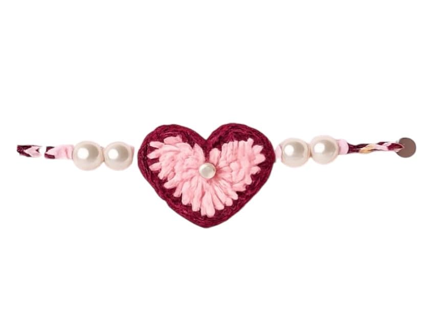 Handmade Heart Crochet Rakhe for Kids with Pearl Beads Soft Cotton Thread Raksha Bandhan Bracelet | Designer Handmade Raksha Bandhan for Brother | Festival Special Rakhi-image-6