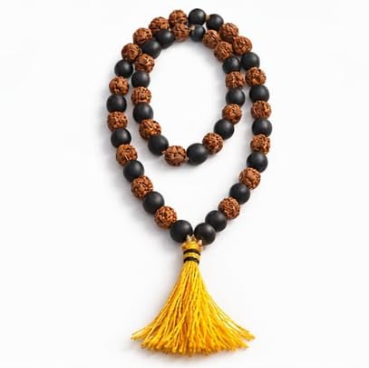 Hemant Art Rudraksha & Karungali Mala 108 Beads – Original Ebony Wood (Karungali) & Natural Rudraksh Jaap Mala for Meditation, Protection & Positive Energy-image-3