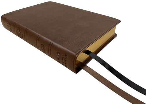 Image of NASB Large Print Compact Bible, Dark Brown, Leathertex, 1995 text | 9 Point Font, 5 x 7.25 inch Page Size, Line Matched, Smyth Sewn, Single Column, Paragraph Format, Black Letter, 2 Premium Ribbons