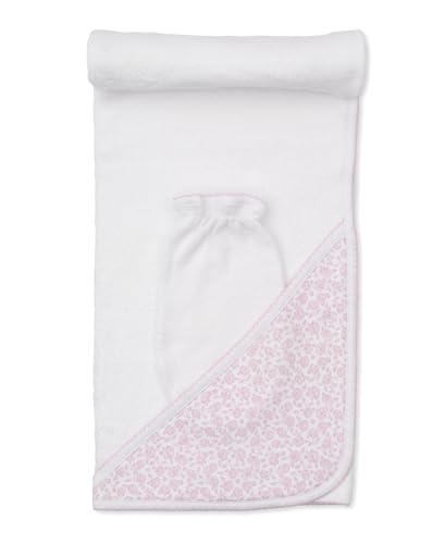 Image of kissy kissy Baby Girls Infant Summer Garden Pink Hooded Towel with Mitt-White with Pink-One Size