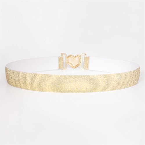 Women’S Plus Size Elastic Knitted Belt Thin Golden Silver Bling Gothic Heart Buckle 3Cm Wide Fashion Waistband3