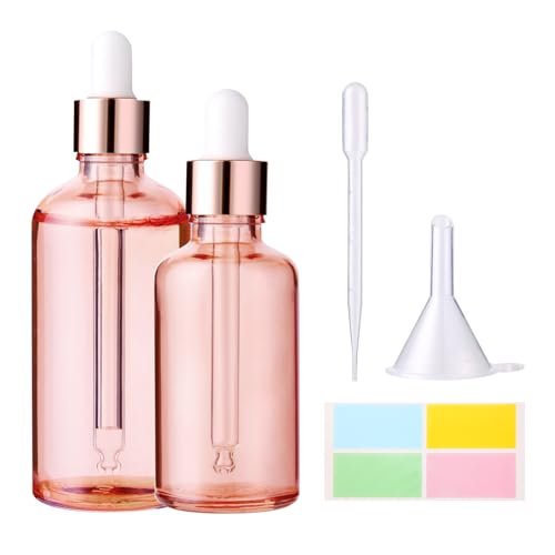 Hyber&Cara Flacons à pipette en verre - 50 ml - 100 ml - Or rose - Bouteilles de pharmacie goutte pour huiles essentielles, huiles parfumées, colorants liquides